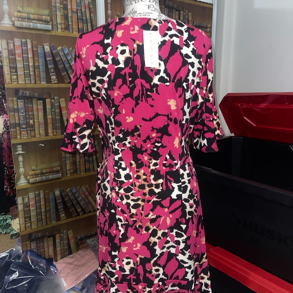 Notations Pink and Black Asymmetrical Wrap Dress - Picture 4 of 4